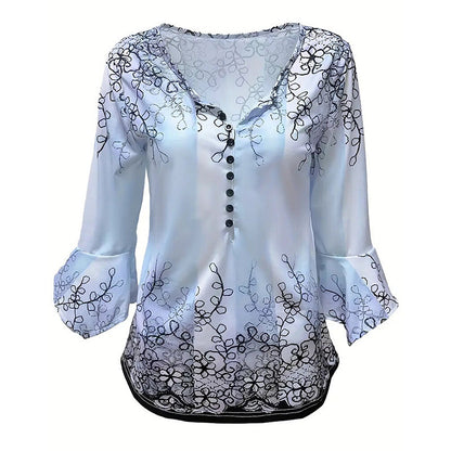 Women’s V-Neck 3/4 Sleeve Button-Front Tunic Blouse FitiqueFit