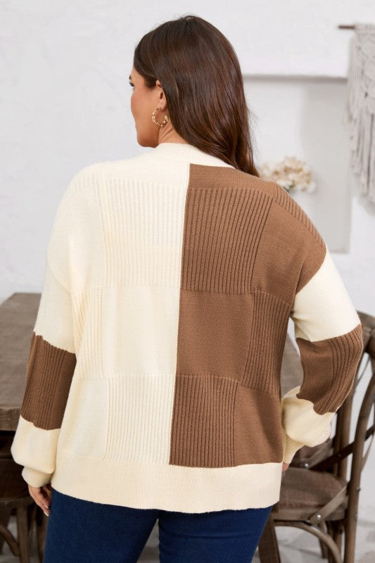 Plus Size Checker Ribbed Knit Buttoned V-Neck Card Shop Style & More | Fresh Looks, Everyday Deals & Free Shipping