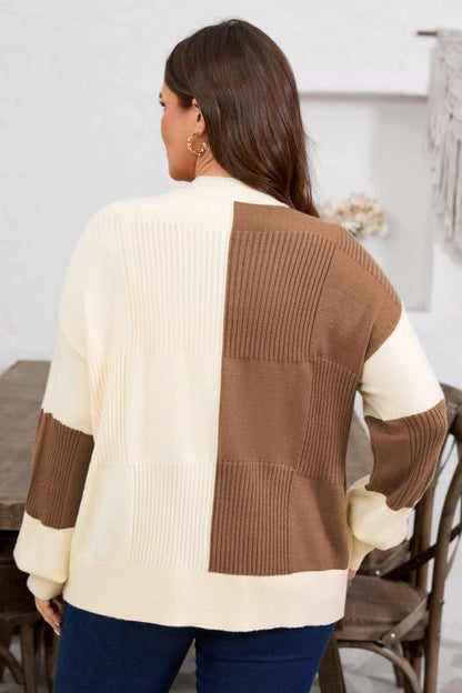 Plus Size Checker Ribbed Knit Buttoned V-Neck Card Shop Style & More | Fresh Looks, Everyday Deals & Free Shipping