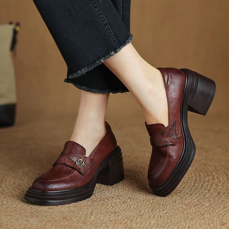 Women’s Vintage Chunky Heel Leather Shoes – Retro Style FitiqueFit