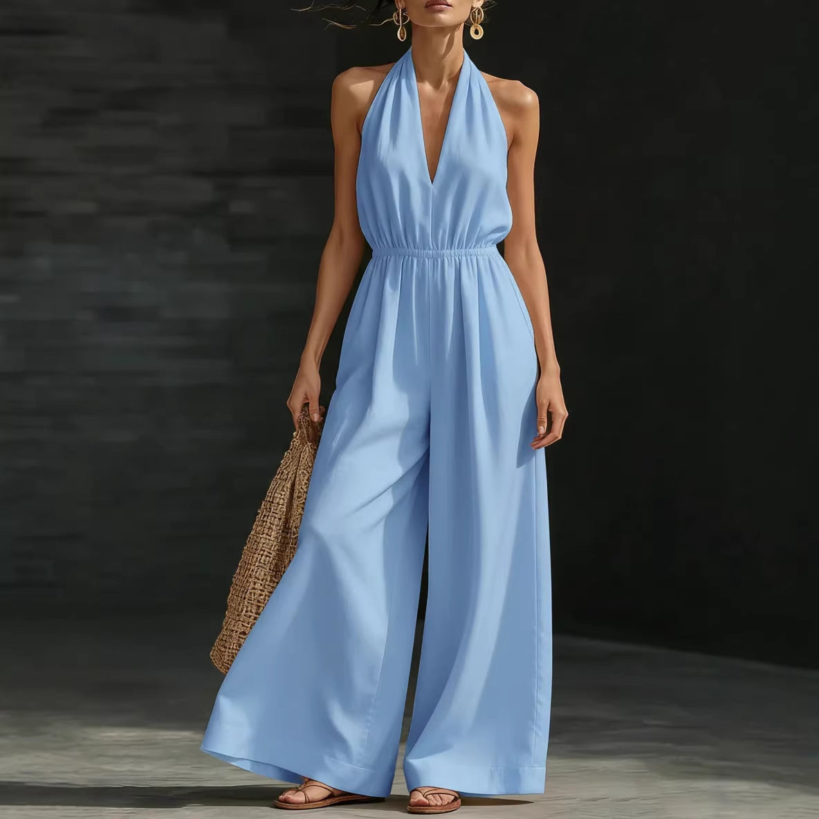 Women’s V-Neck Halter Neck Wide-Leg Jumpsuit FitiqueFit