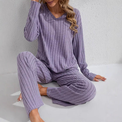 Women’s Ribbed Long Sleeve Top and Pants Loungewear Set FitiqueFit