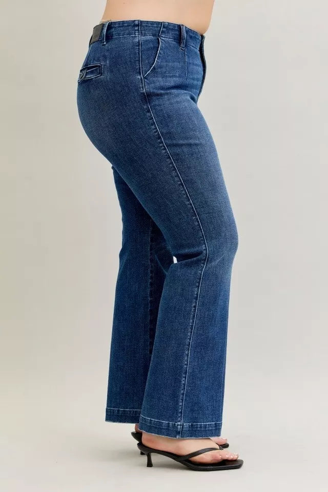 Judy Blue Full Size Mid Rise Bootcut Jeans with Welt Pockets Plus Size Garden Naked Curves