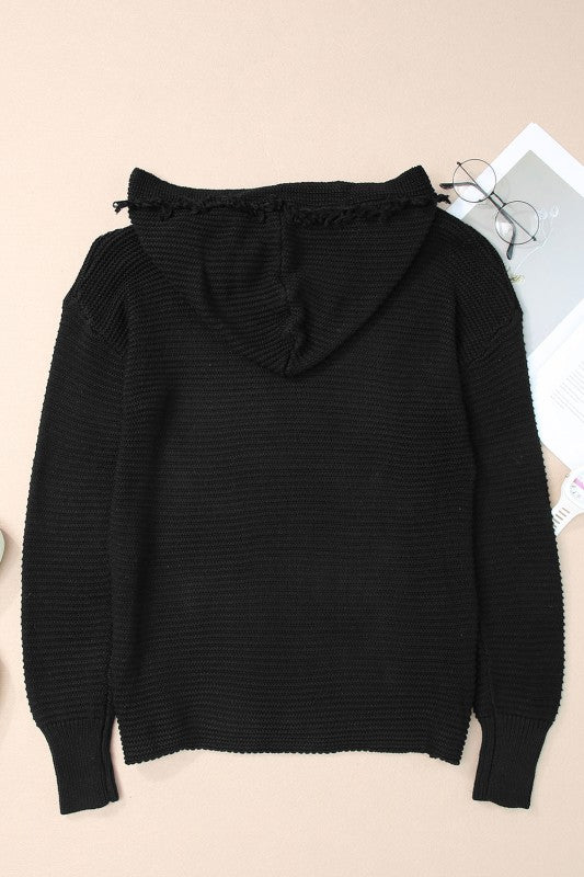 Solid Ribbed Drop Shoulder Hooded V-Neck Sweater Shop Style & More | Fresh Looks, Everyday Deals & Free Shipping