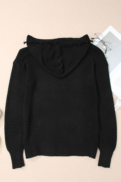 Solid Ribbed Drop Shoulder Hooded V-Neck Sweater Shop Style & More | Fresh Looks, Everyday Deals & Free Shipping