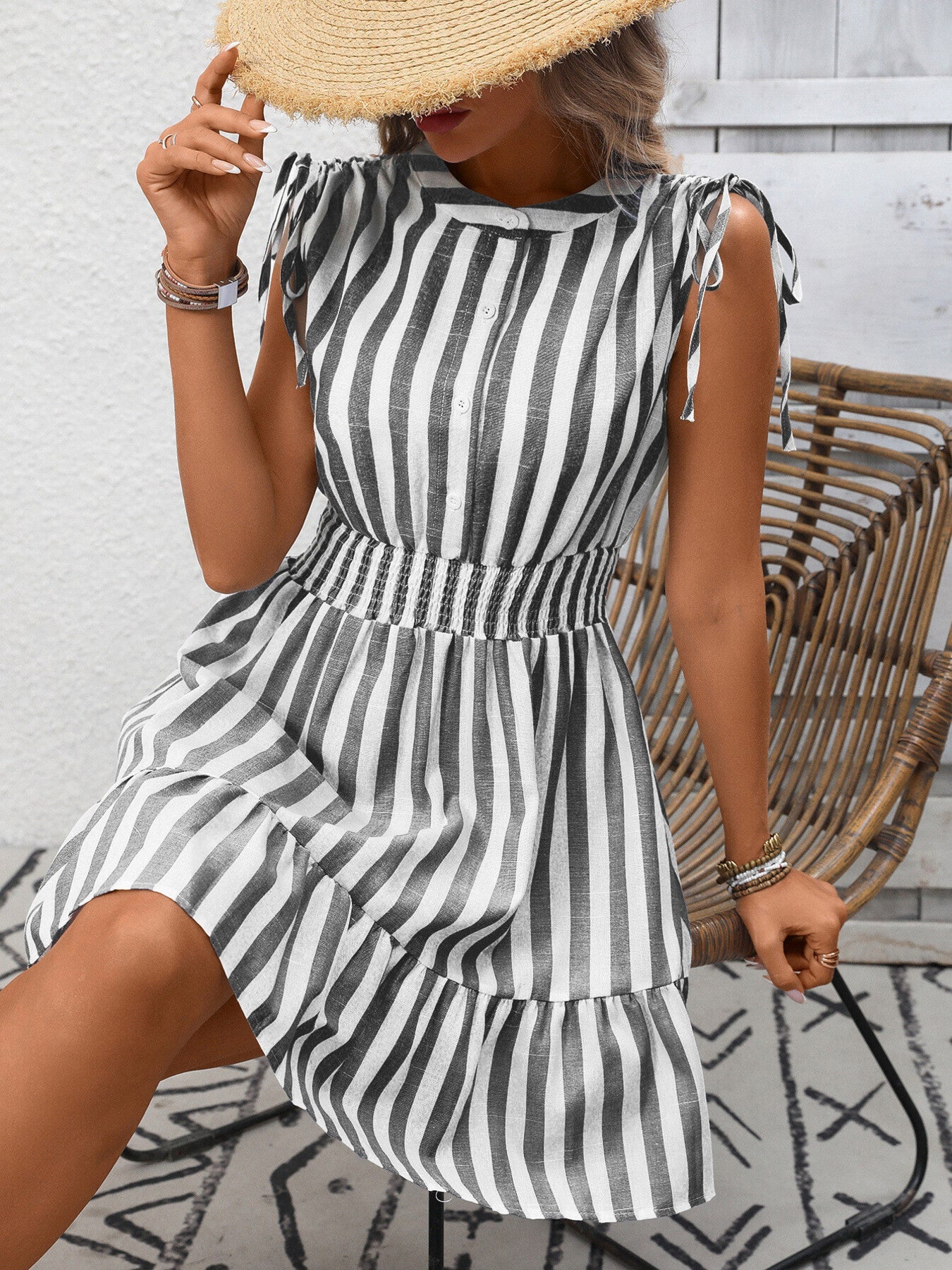 Striped Ruffle Hem Summer Dress New Era Fashion LLc
