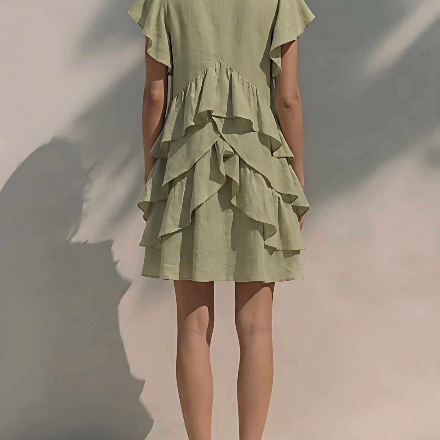 Women's V-Neck Ruffle Sleeve Casual Loose Dress FitiqueFit