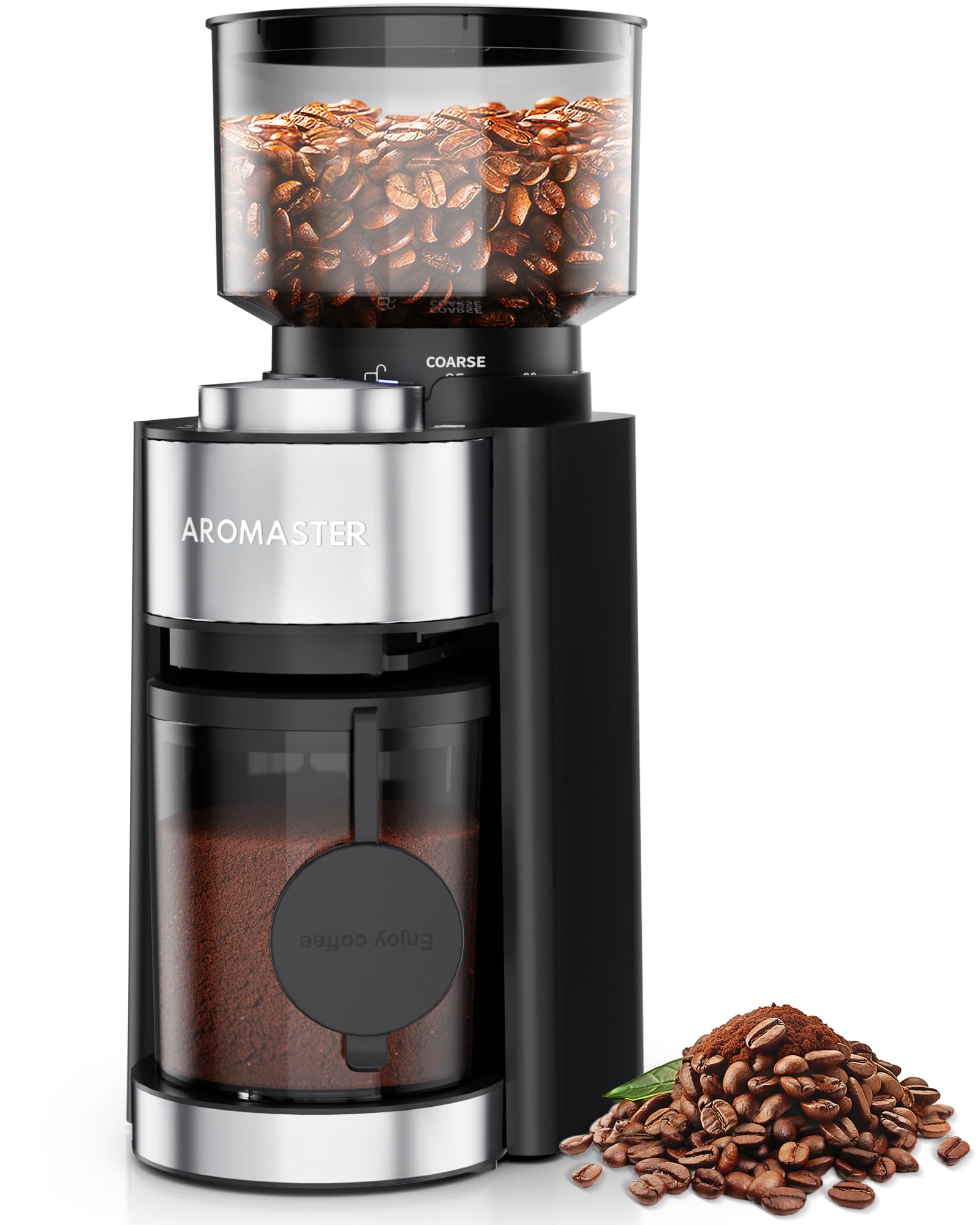 Aromaster Burr Coffee Grinder Coffee Bean Grinder with 25 Grind Setting 2-12 Cups Timer Conical Coffee Grinders for Home Use 3-Ears Portafilter Holder Cleaning Brush Black New Era Fashion LLc