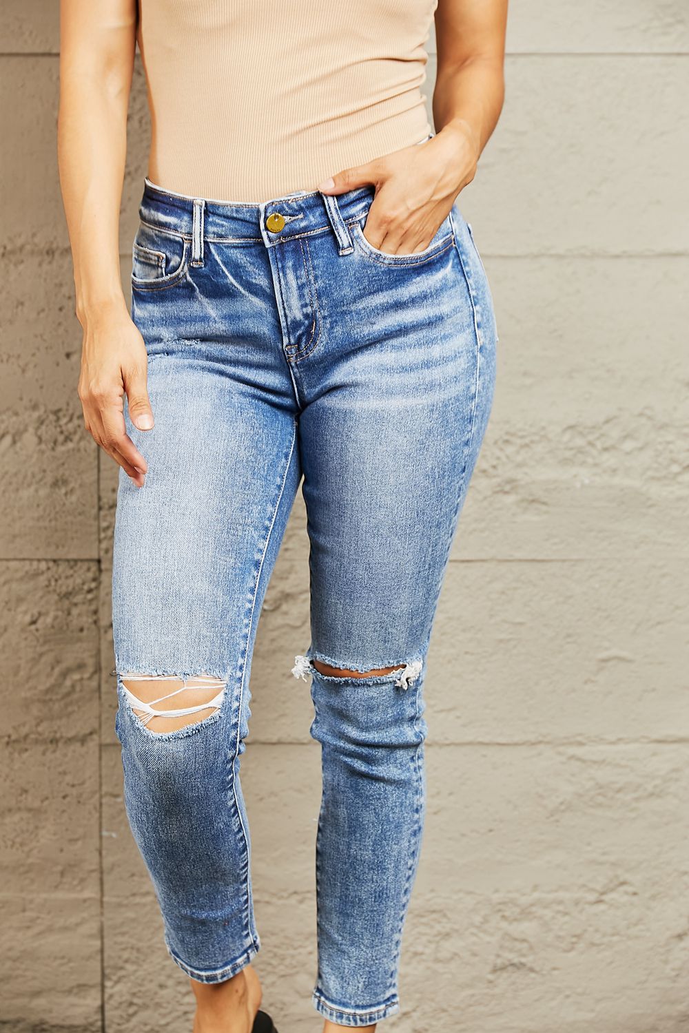 BAYEAS Mid Rise Distressed Skinny Jeans New Era Fashion LLc
