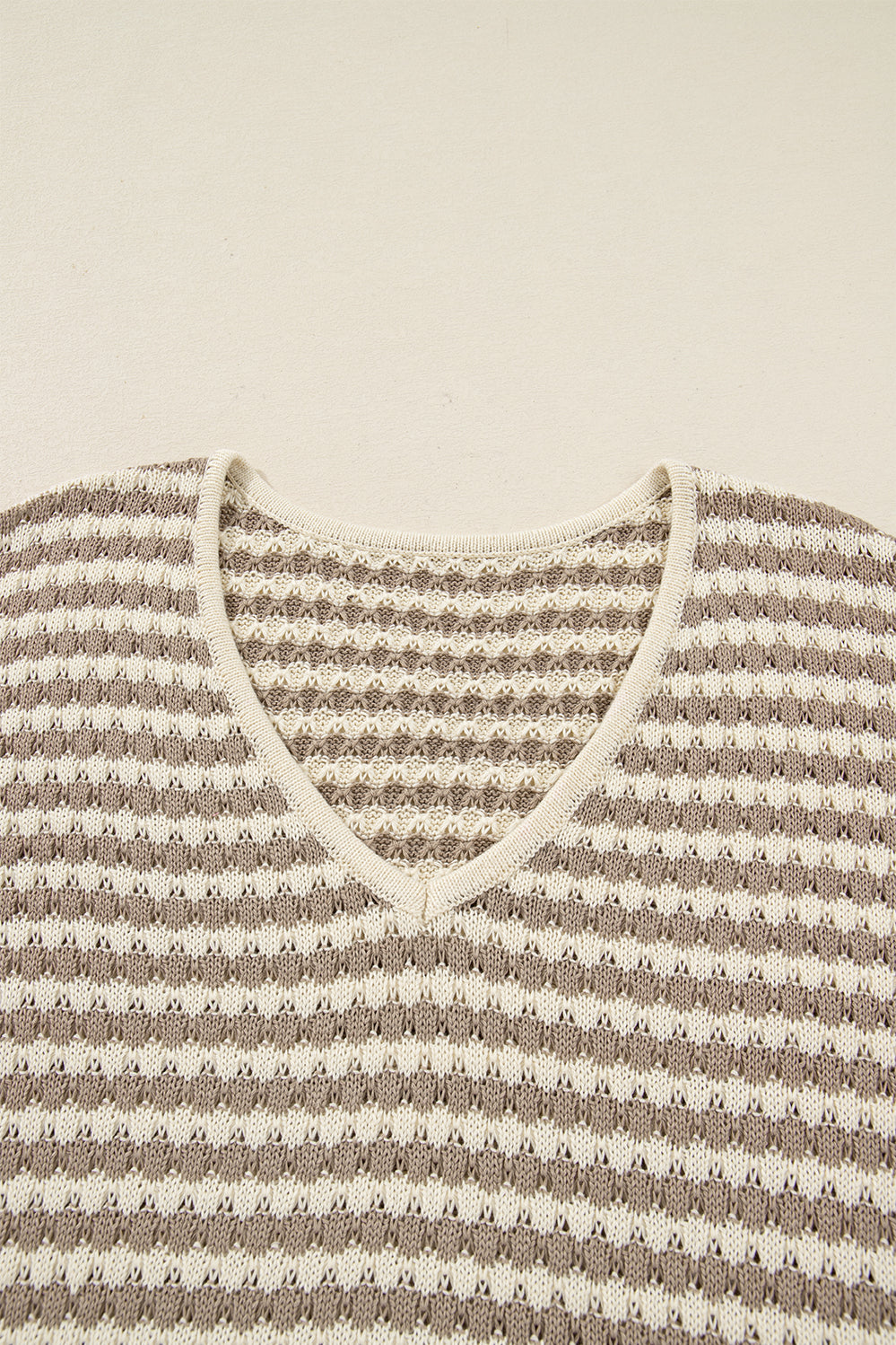 Khaki Stripe Plus Size V Neck Drop Shoulder Sweater Garden Naked Curves