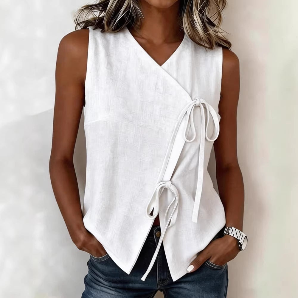 Bow-Tied V-Neck Sleeveless Tank Top – 5 Colors, S–XXL FitiqueFit