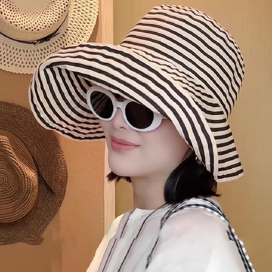 Women's Wide-Brim Striped Sun Hat – UV Protection & Adjustable Fit FitiqueFit