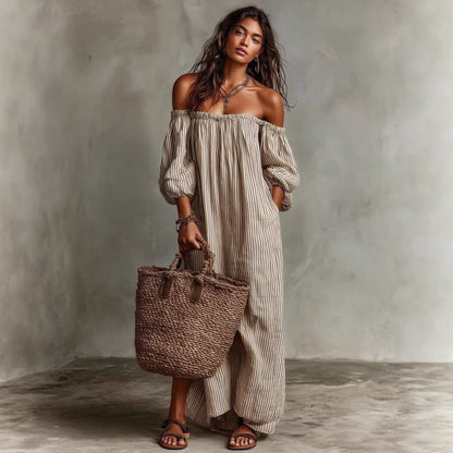 Women's Off-Shoulder Long-Sleeve Maxi Dress FitiqueFit