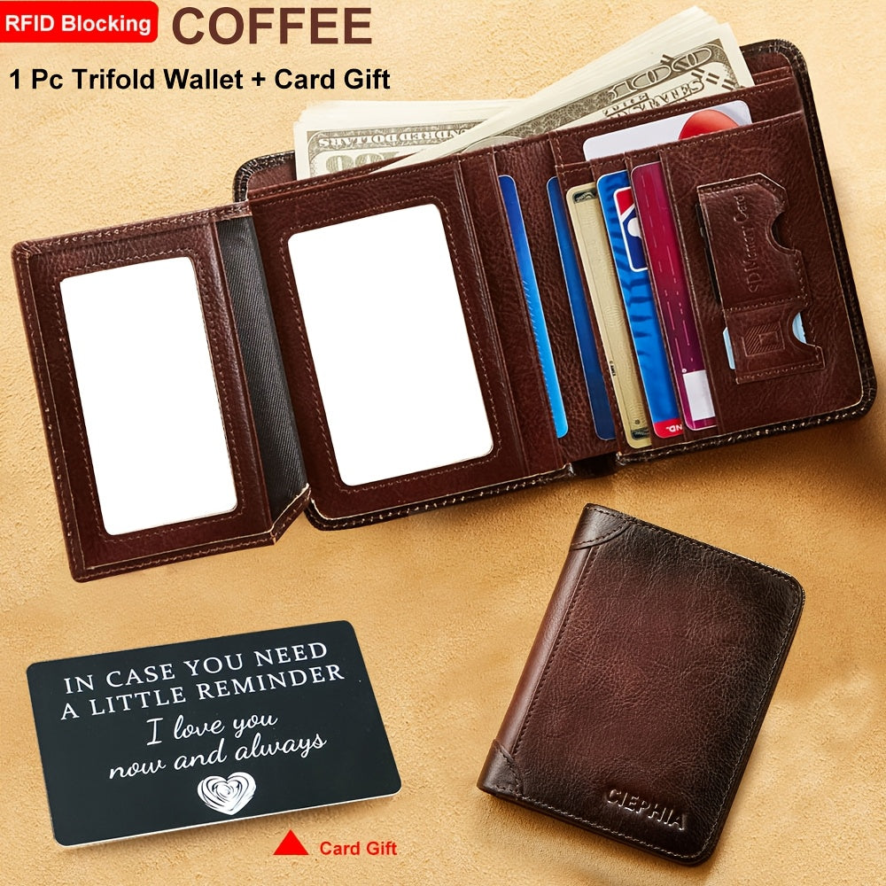 Genuine Leather Men's Wallet/Ultra-Thin Top-Grain Cowhide/Compact Multi-Function ID Credit Card Holder/RFID Blocking/Blessing Card Set/Christmas Valentine's Day Father's Day Gift NovaCart