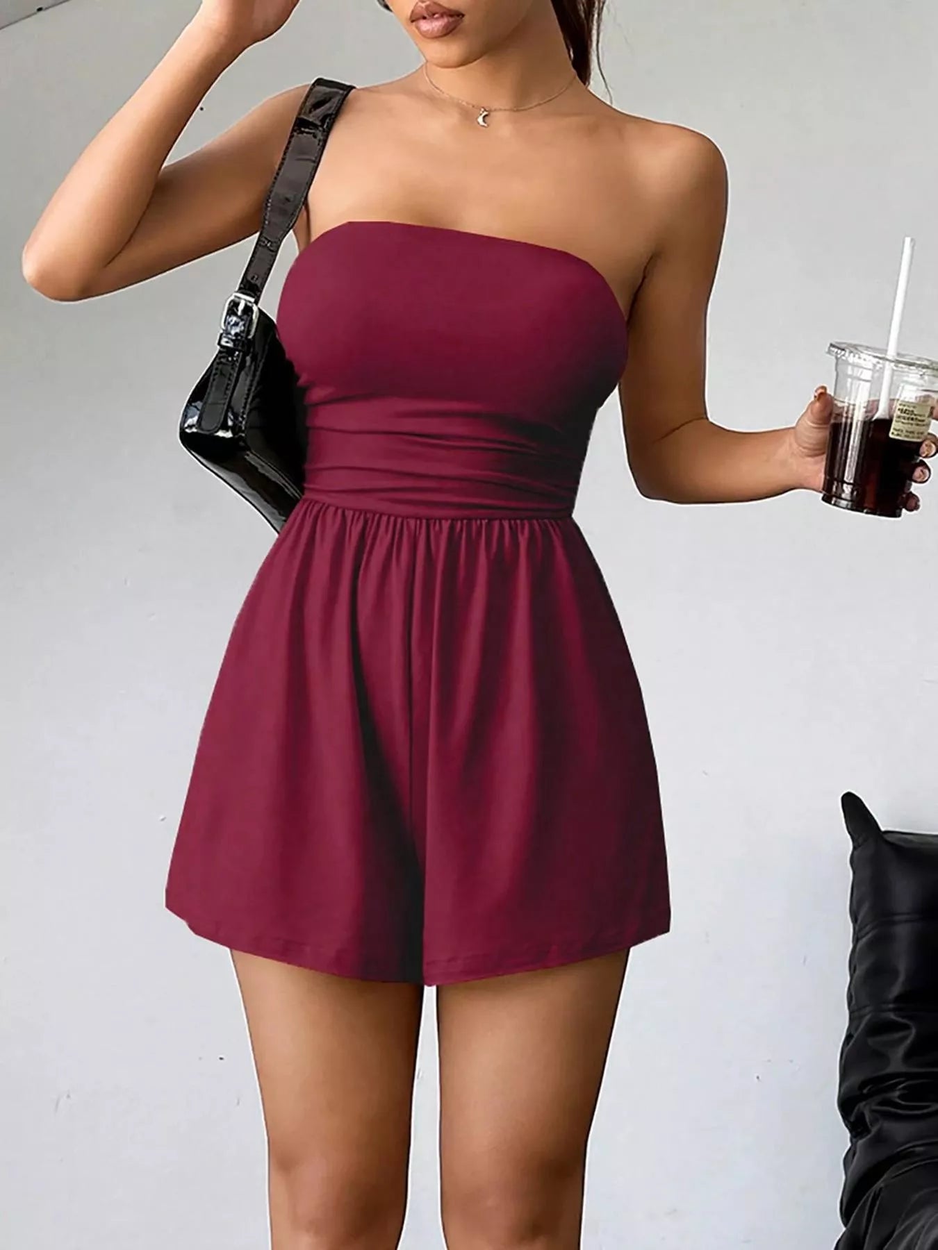 Chic Strapless Ruched Waist Romper New Era Fashion LLc