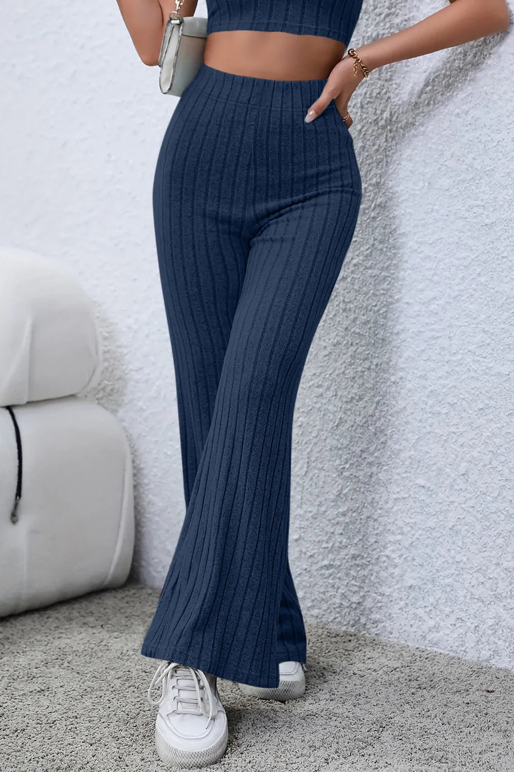 Basic Bae Full Size Ribbed High Waist Flare Pants New Era Fashion LLc