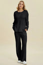 Double Take Full Size Cable-Knit Long Sleeve Top and Pants Set West2East Surf