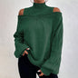 Women's Cold Shoulder Sweater - High Neck Cut Out Pullover Long Sleeve FitiqueFit