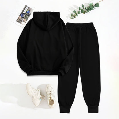Women's Solid 2-Piece Set Letter Print Hoodie With Pocket FitiqueFit