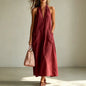 Cotton Halterneck Sleeveless Deep V-Neck Loose Straight-Line Dress FitiqueFit