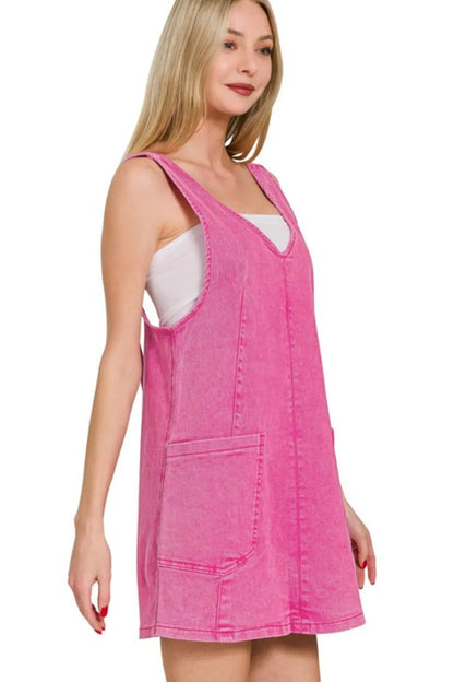 Zenana Washed Adjustable Strap Denim Overall Dress West2East Surf