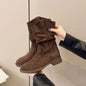 Solid Color Chunky Heel Ankle Boots Women | Versatile Style FitiqueFit
