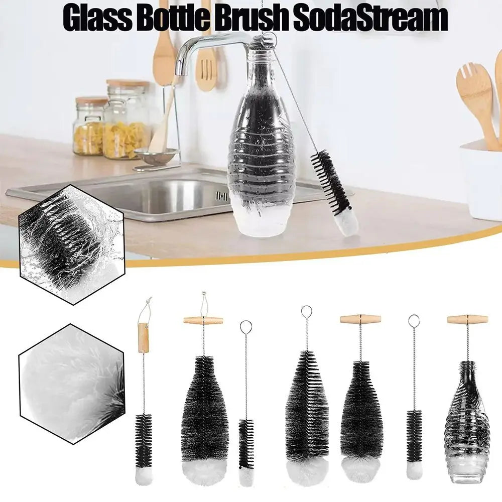 Soda Stream Bottle Brush with Beechwood Handle Glassware Jars Cleaner Kitchen Cleaning Tool Drink Bottle Cup Cleaning Brush