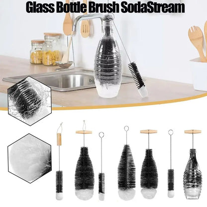 Soda Stream Bottle Brush with Beechwood Handle Glassware Jars Cleaner Kitchen Cleaning Tool Drink Bottle Cup Cleaning Brush
