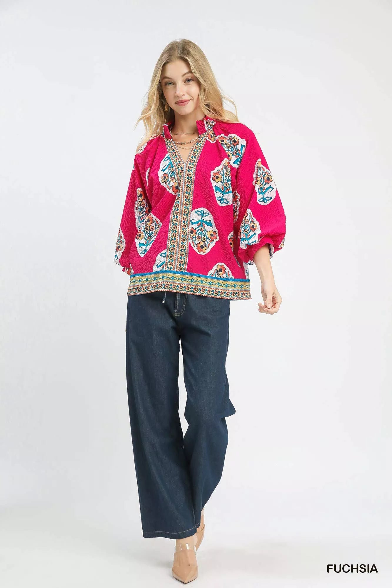 Umgee Boho Floral Print Tunic Blouse FitiqueFit