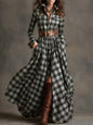 Women's Plus Size Plaid Print Long Sleeve Shirt Dress with Pockets FitiqueFit