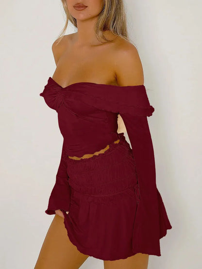 Devine Twisted Ruffled Off-Shoulder Long Sleeve T-Shirt New Era Fashion LLc