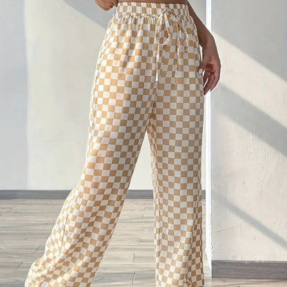 Checkerboard High-Waisted Wide-Leg Pants | 4 Colors S–XL FitiqueFit