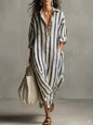 Striped Lapel Collar Dress – Side Slits & Pockets FitiqueFit