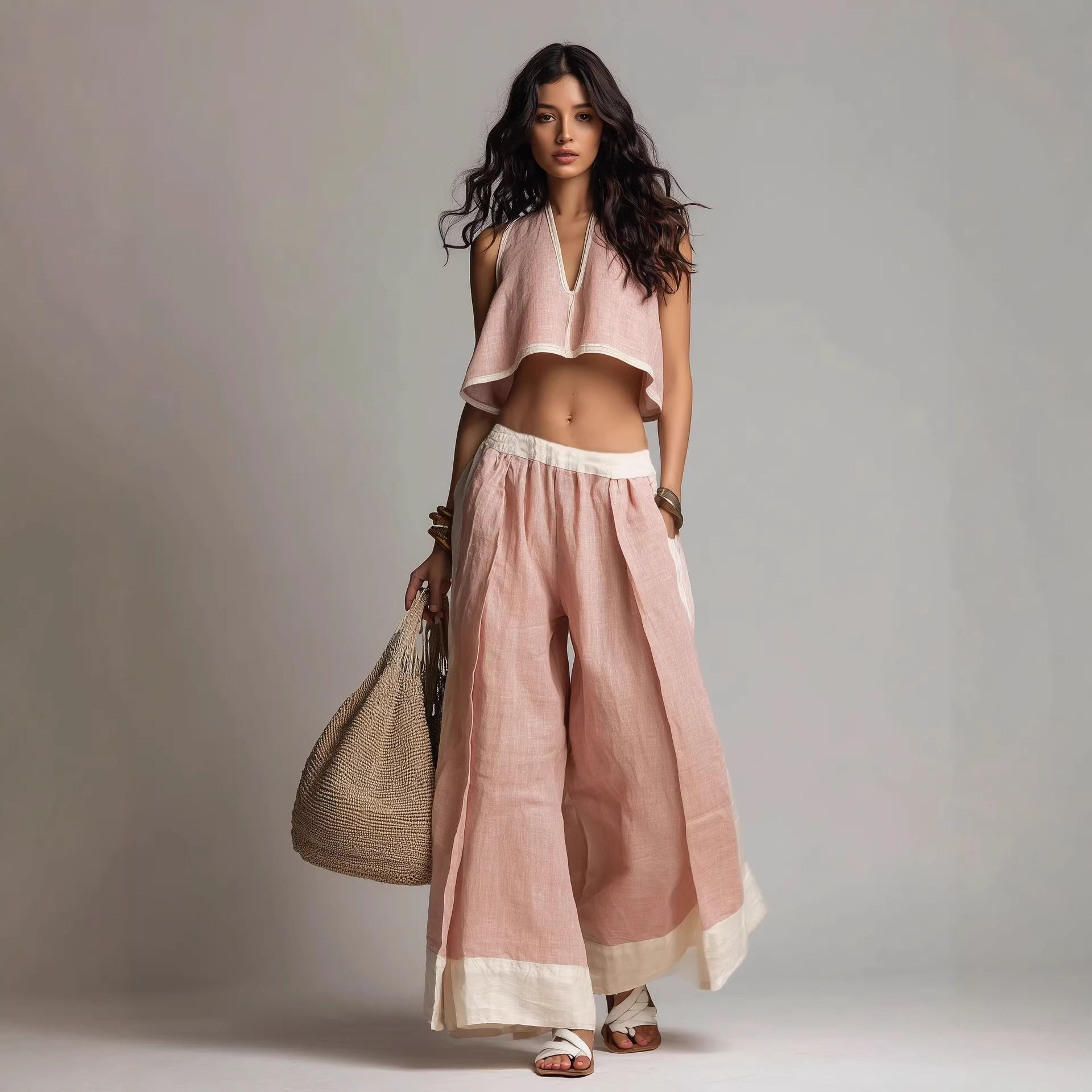 Sleeveless V-Neck Two-Piece Set – Solid Color Lounge & Casual Outfit FitiqueFit
