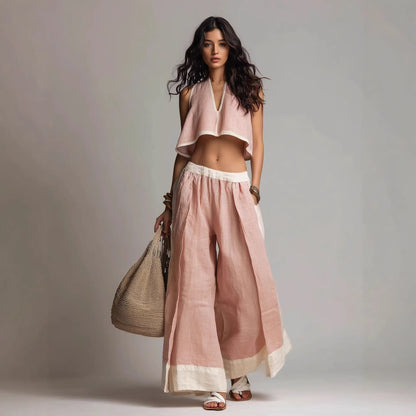 Sleeveless V-Neck Two-Piece Set – Solid Color Lounge & Casual Outfit FitiqueFit