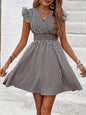 Women's Mini Dress V Neck Flutter Sleeve Striped Summer Dress FitiqueFit