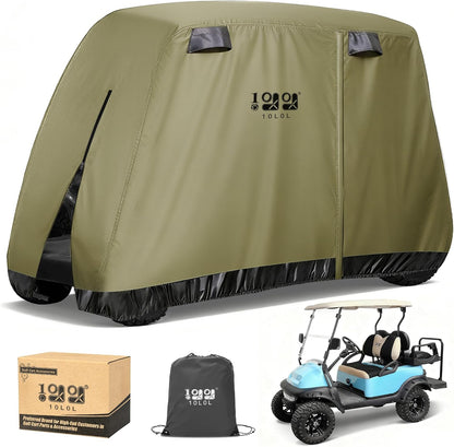 Golf Cart Cover 2/4/4+2 Passenger for Yamaha EZGO Club Car, Heavy Duty 420D Waterproof Windproof Durable Oxford Golf Cart Cover with 3 Zipper Doors for All-Weather Protection (Black/Silver)