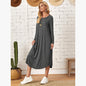 Women's Cotton Maxi Dress – Solid Color Long Sleeve A-Line with Pockets FitiqueFit
