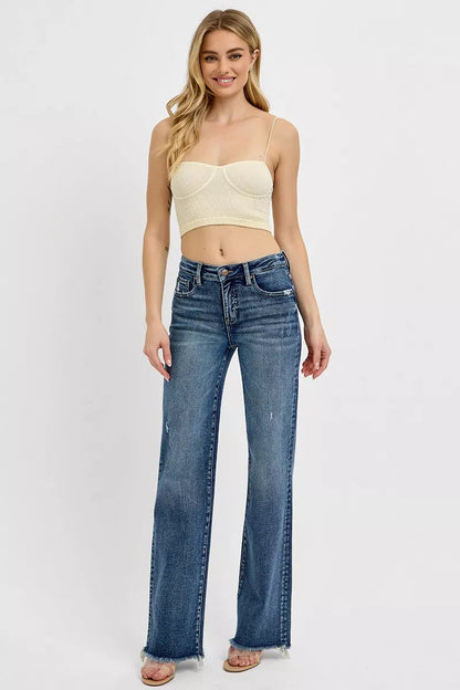 RISEN Full Size Tummy Control High Rise Long Straight Jeans Plus Size Garden Naked Curves