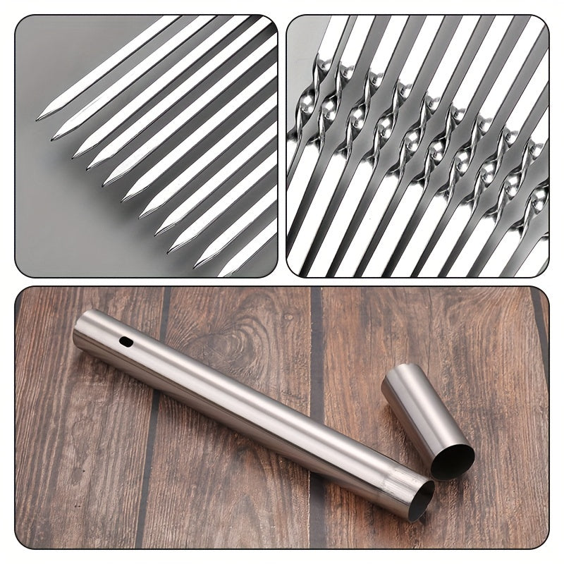 15pcs of Stainless Steel Skewers And 1 Storage Tube for Barbecuing; Reusable Grill Skewers for Shish Kebab And Camping Flat Forks Gadgets NovaCart