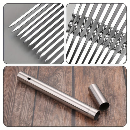 15pcs of Stainless Steel Skewers And 1 Storage Tube for Barbecuing; Reusable Grill Skewers for Shish Kebab And Camping Flat Forks Gadgets NovaCart
