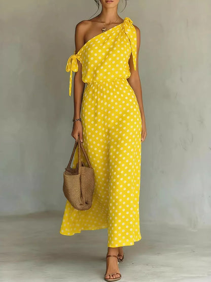 Full Size Polka Dot One-Shoulder Maxi Dress Plus Size New Era Fashion LLc