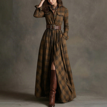 Women's Printed Lapel Slim-Fit Dress – Elegant Commuter Style FitiqueFit
