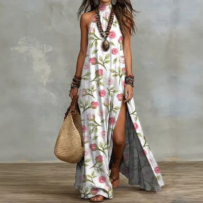Women's Sleeveless Split Floral Print Maxi Dress FitiqueFit