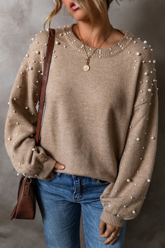 Pearled Drop Shoulder Round Neck Sweater Shop Style & More | Fresh Looks, Everyday Deals & Free Shipping
