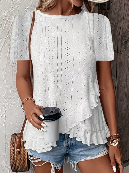 Women’s Casual Solid Color Short Sleeve Crew Neck Top FitiqueFit