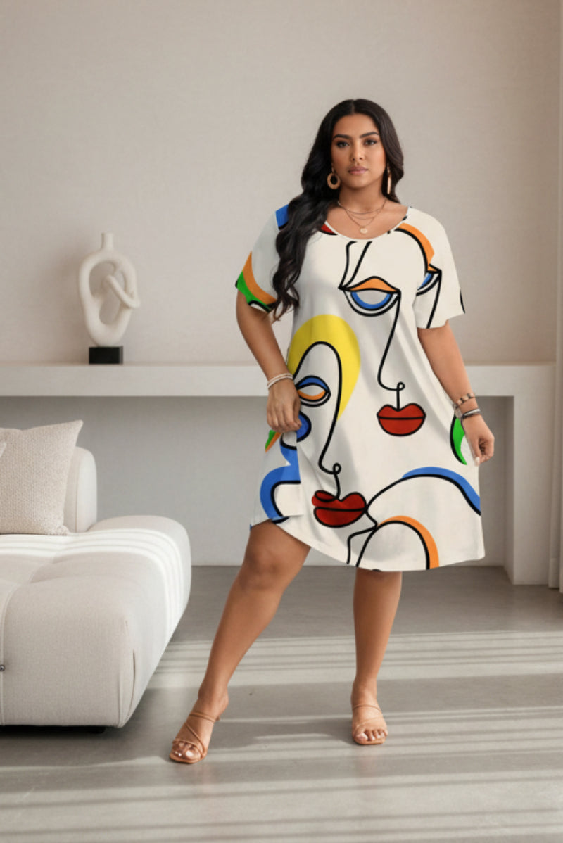 Women’s Casual Printed Round Neck Short Sleeve Dress FitiqueFit