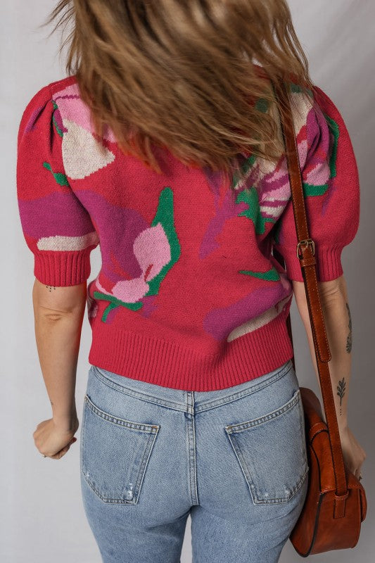 Floral Abstract Short Puff Sleeve Sweater Shop Style & More | Fresh Looks, Everyday Deals & Free Shipping