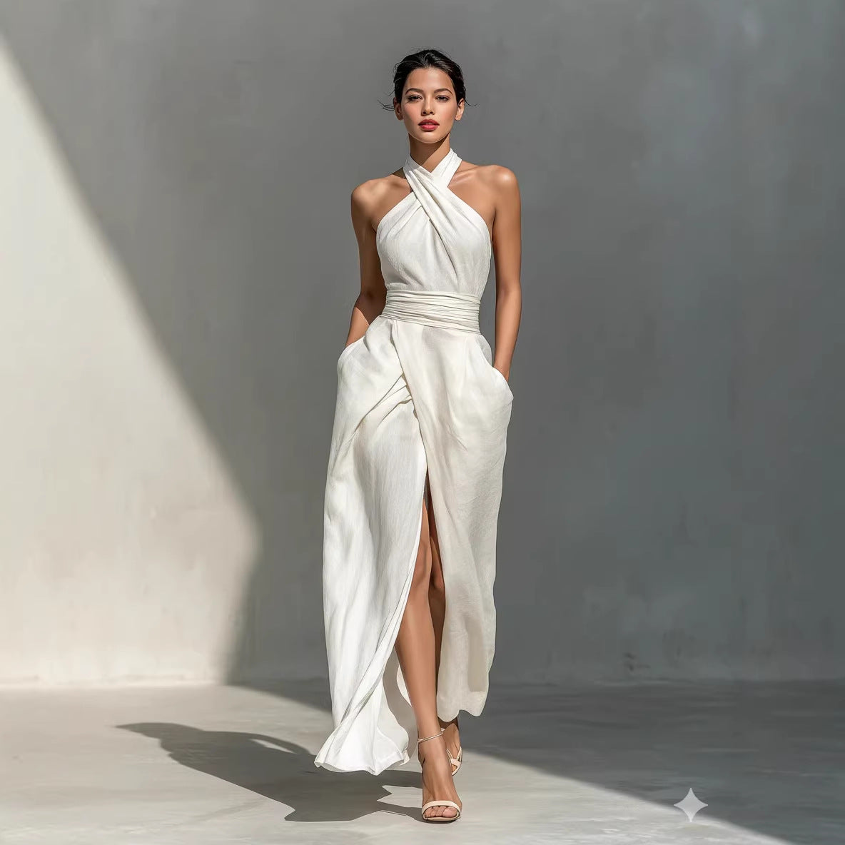 Sleeveless Elegant Slim-Fit Pure White Dress FitiqueFit