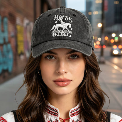 Horse Girl Embroidered Vintage Washed Baseball Cap – Adjustable Equestrian Hat FitiqueFit
